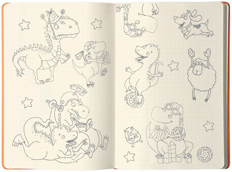 Dinosaur Sketches by Fengyi Lai, illustrator of Do Dinosaur's Share? - children's picture book by Feng Feng Hutchins