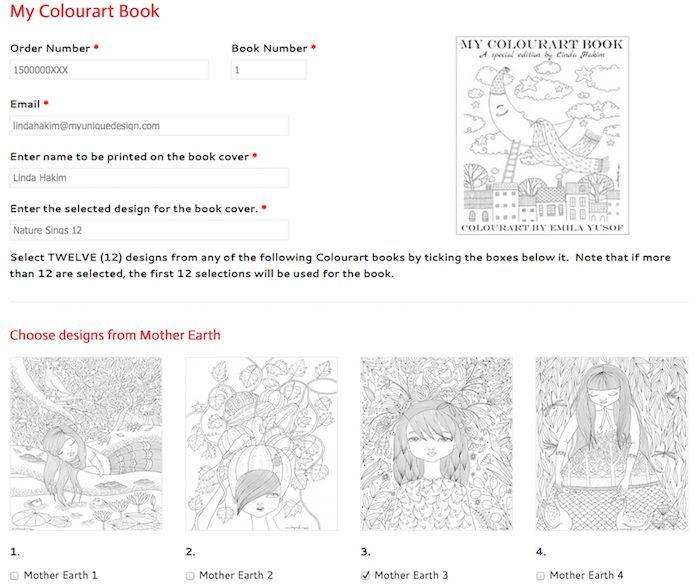 My Colourart Book - create your own colouring book by selecting your favourite illustrations from Emila Yusof's Colourart series