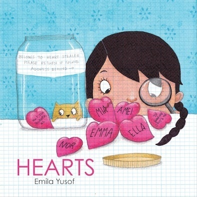 Hearts by Emila Yusof, wordless picture book published by Oyez!Books